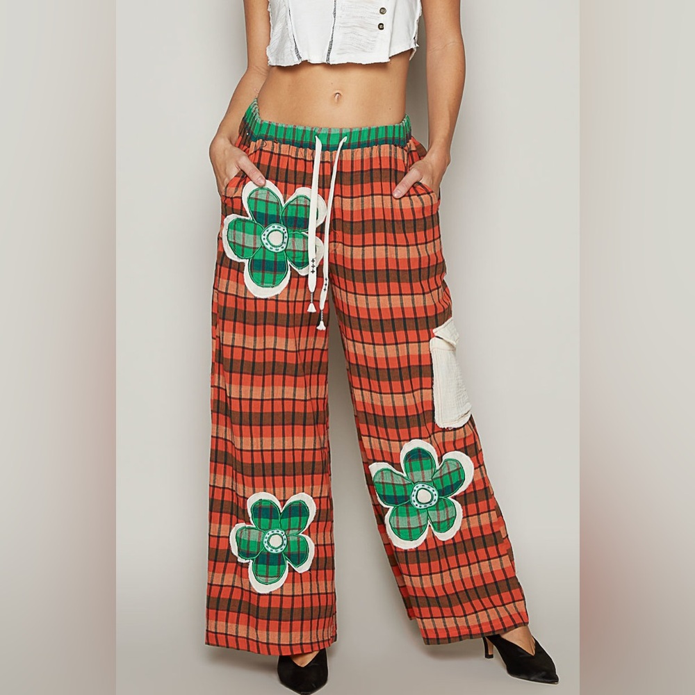 POL Red and Green Wide Leg Pants